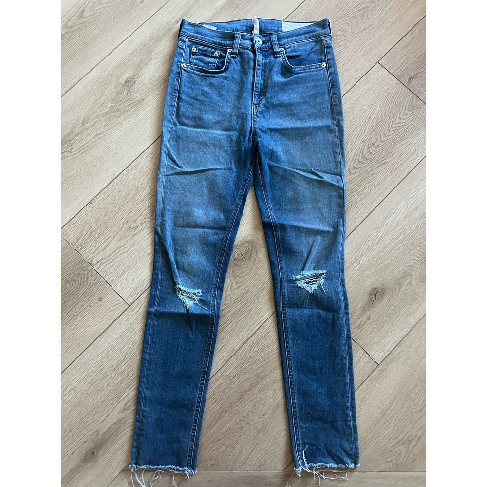 Rag‎ & Bone High Rise Ankle Skinny Jeans Size 26 Distressed Ripped Frayed Hem